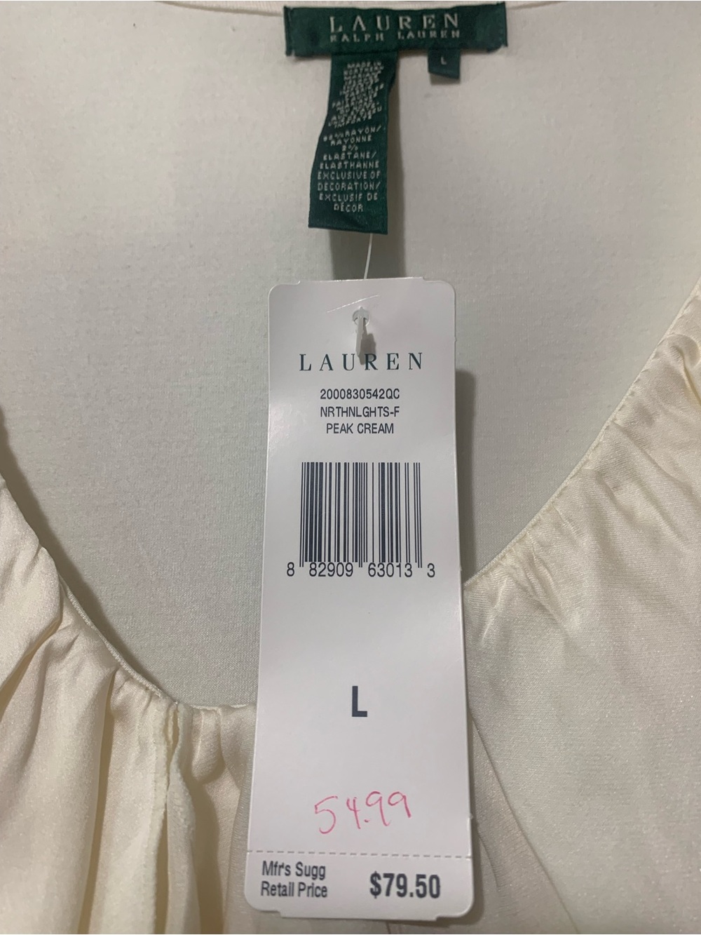 Ralph Lauren Lauren size L Cream Ruffle V-Neck Long Sleeve Top NWT - Picture 5 of 5